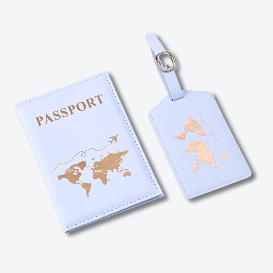 Porta pasaporte y etiqueta para equipaje de diseño - Azul claro